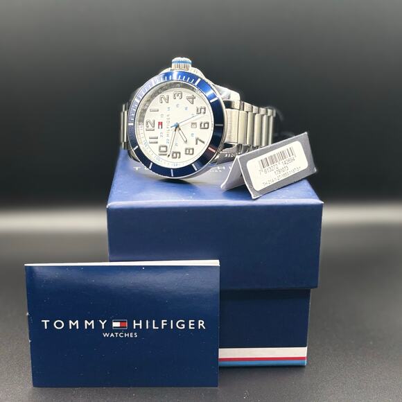Tommy Hilfiger 1791073 Men’s Stainless Steel Blue Bezel White Dial Quartz NIBWT - Picture 4 of 17